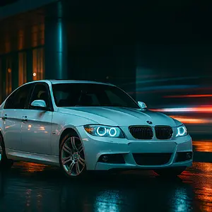 BMW E90 LCI sedan rolling at night landscape cover for tuning article.webp