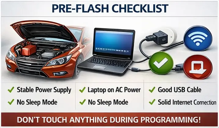 Pre-Flash Checklist (J2534 / OEM Programming)